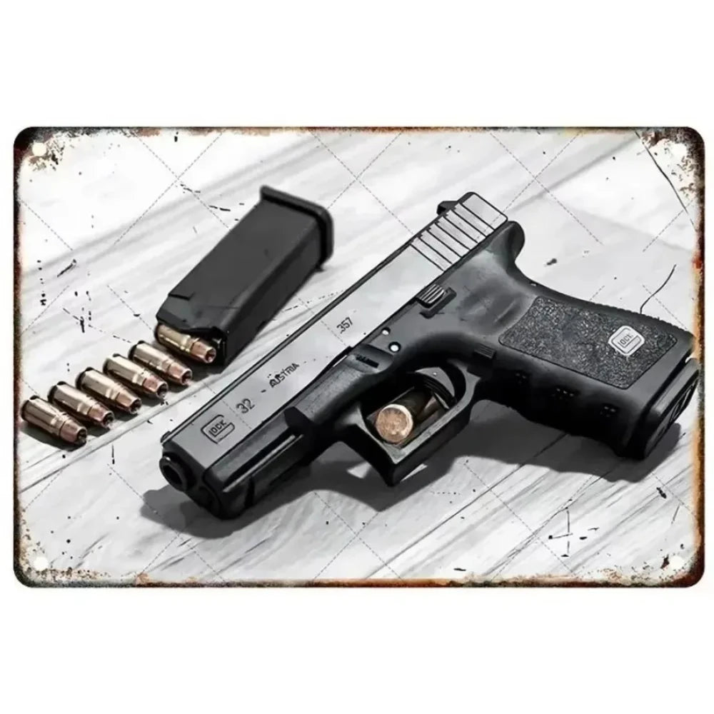 Pistol Metal Sign
