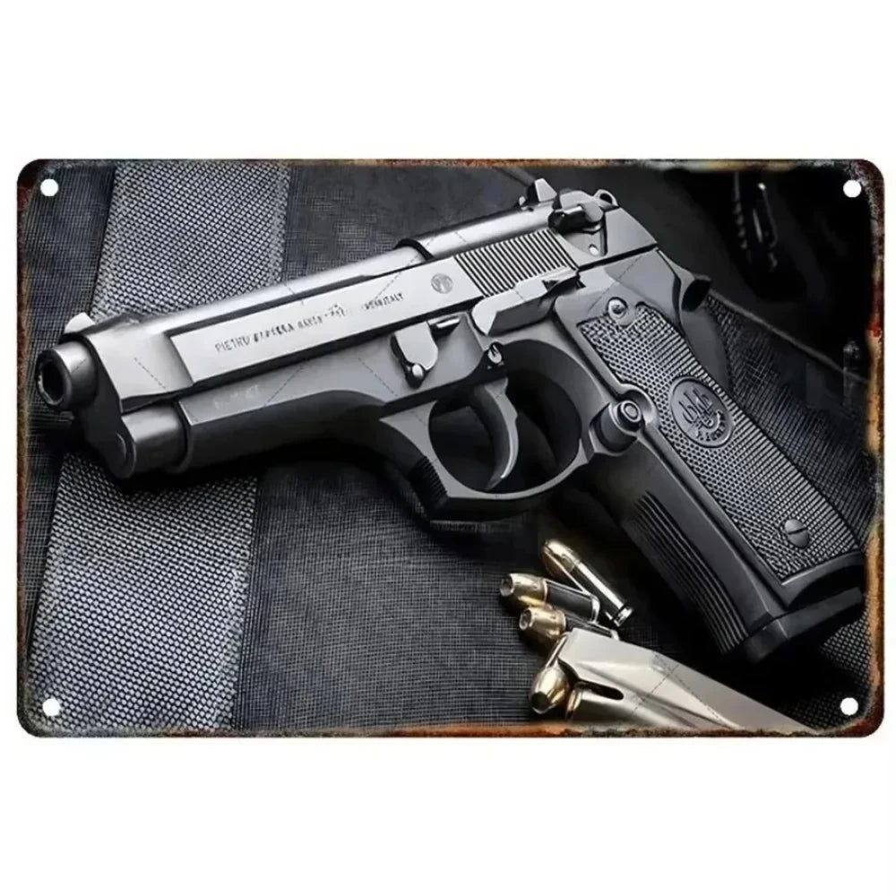 Pistol Metal Sign