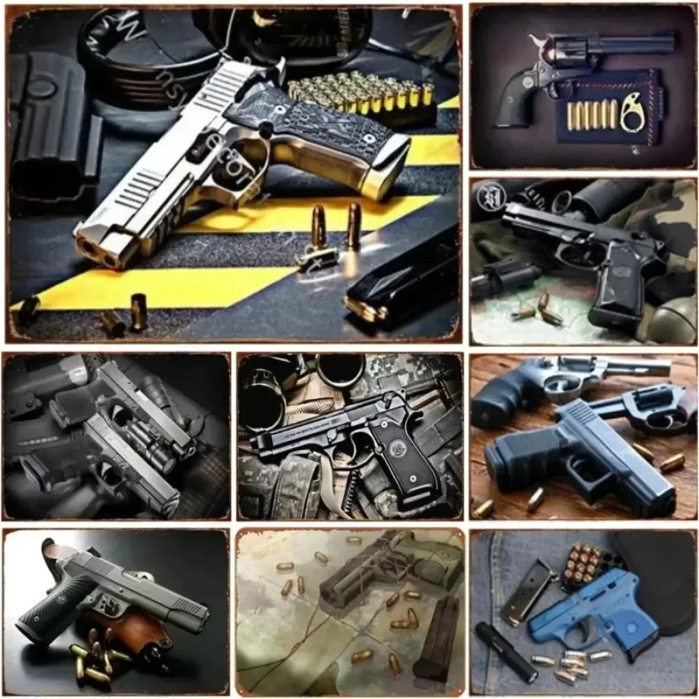 Pistol Metal Sign