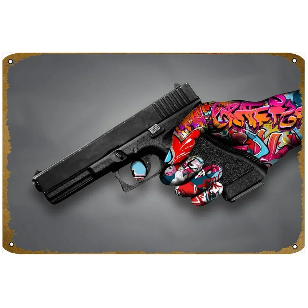 Pistol Metal Sign