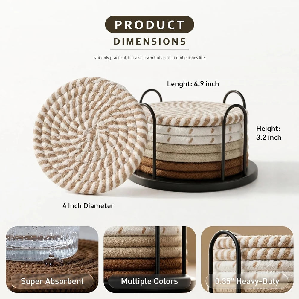 Cotton Linen Coasters Set of 8