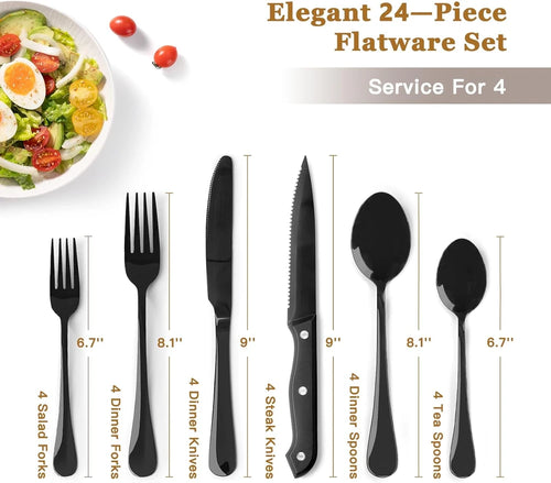 Astercook Black Silverware Set