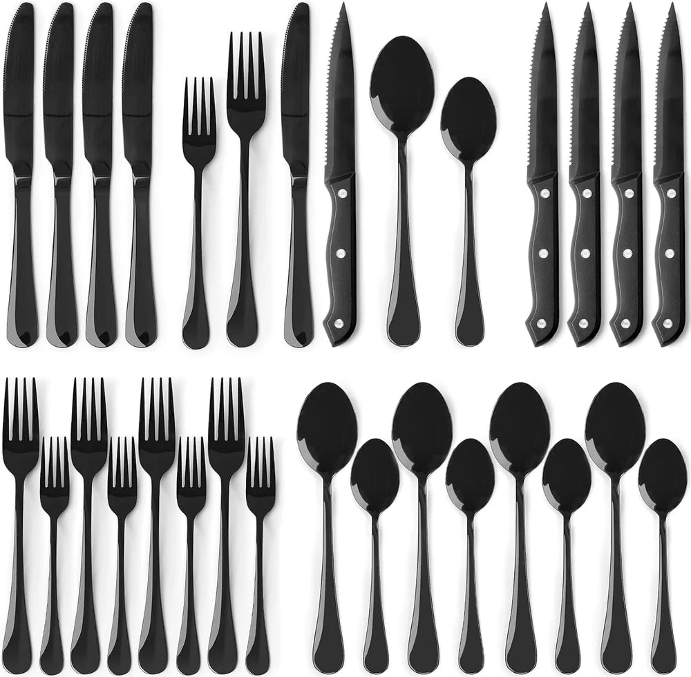 Astercook Black Silverware Set