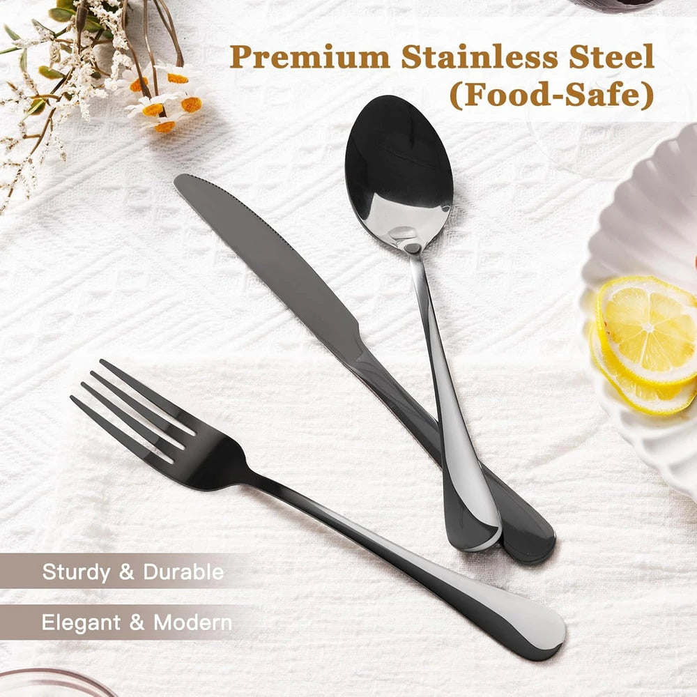 Astercook Black Silverware Set